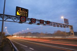 An all-lane-running smart motorway with variable speed limit.