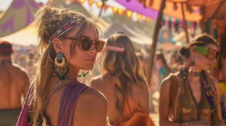 A bohemian woman at a music festival