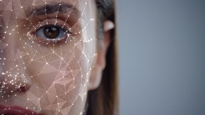 Face ID. Future. Half Face of Young Caucasian Woman for Face Detection. Brown Female Eye Biometrical Iris Scan Reading for Person Identification. Augmented Reality. 3D Technology Concept.