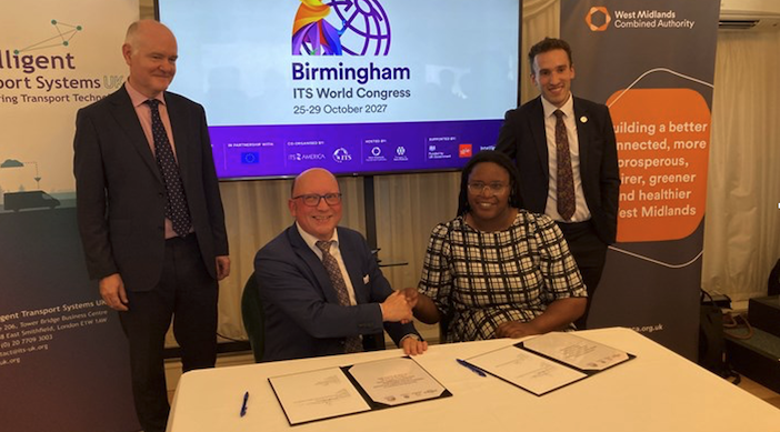 Left to right: Anthony Ferguson of the Department for Transport, Sharon Thompson, Joost Vantomme and Max Sugarman chief executive of ITS UK.