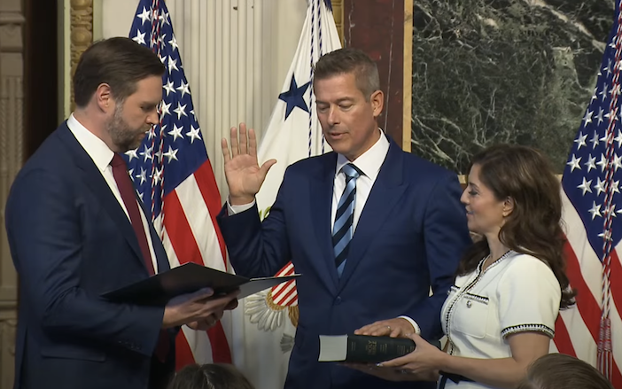 Sean Duffy was joined by his wife at his swearing-in ceremony with Vice President Vance