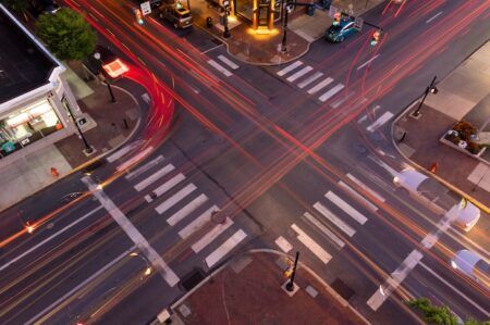 busy intersection at Prince Street and Orange Street in Downtown Lancaster Pennsylvania