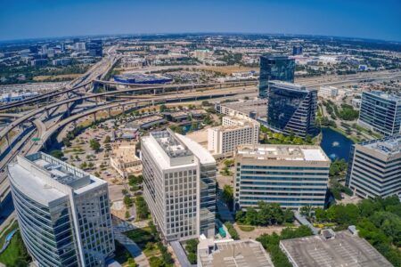 Aerial view of downtown, Plano, Texas