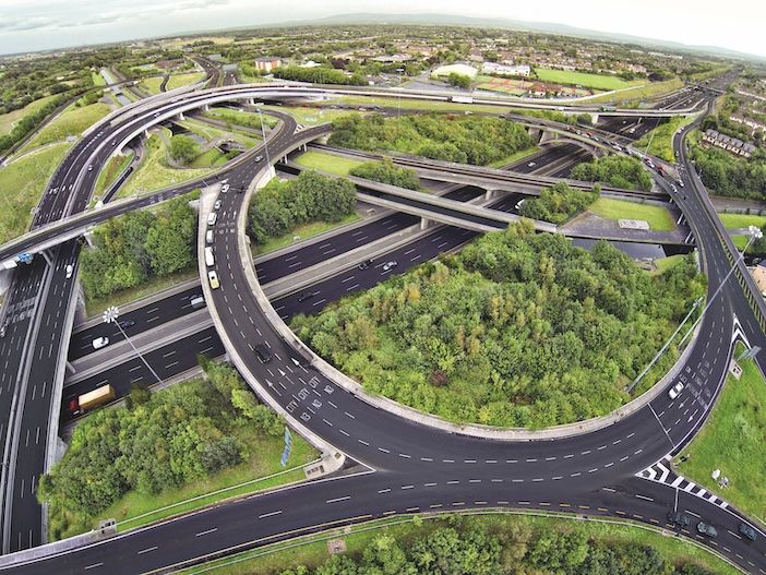 Aerial view of a complex road junction near Dublin, Ireland