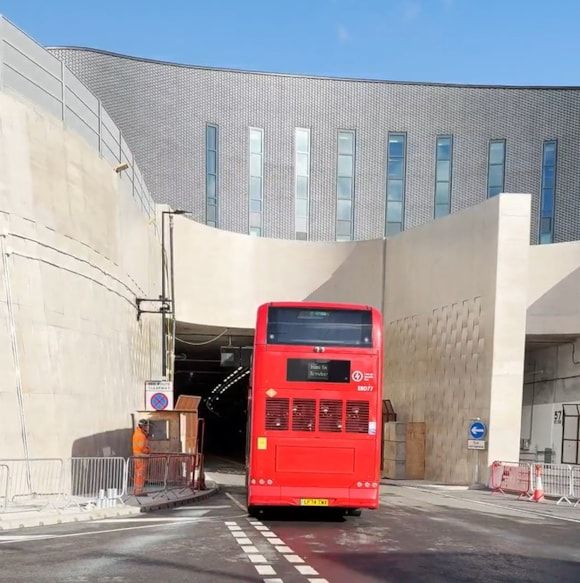 a bus going into Silvertown tunnel