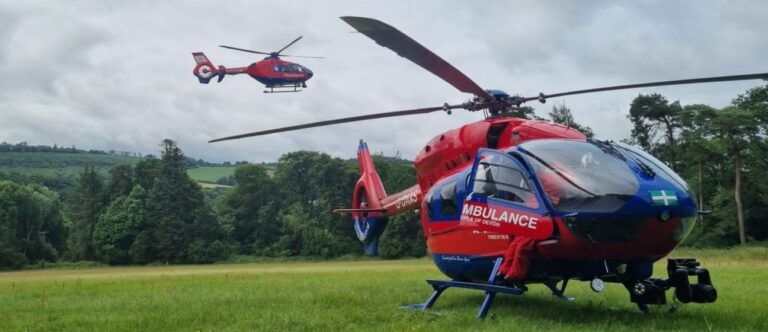 Picture of two Devon Air Ambulance helicopters