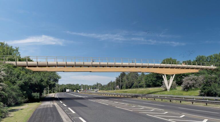Rendering of the winning low carbon footbridge design by Arup and Seán Harrington Architects