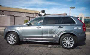 An Uber branded self-driving car
