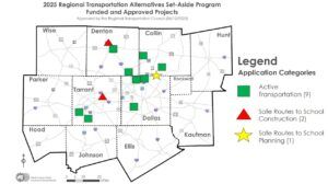 Map of the 12 active transportation projects in Texas
