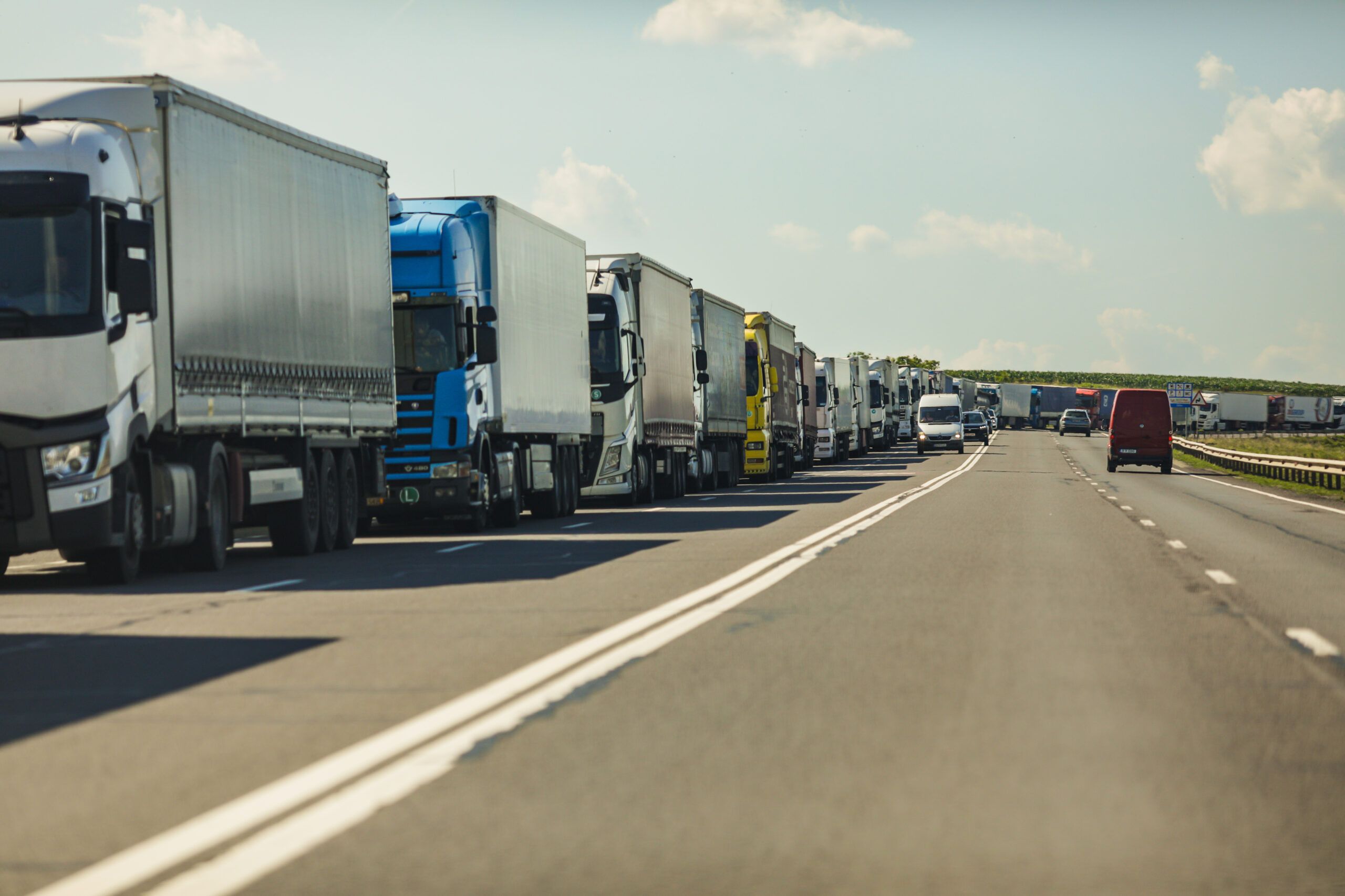 Cargo trucks at a border crossing
