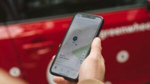 Close up of smartphone displaying parking app