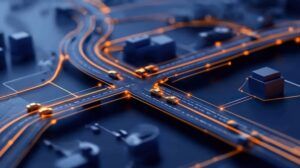 Smart City Network Autonomous Vehicles Navigating Connected Infrastructure
