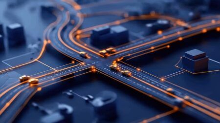 Smart City Network Autonomous Vehicles Navigating Connected Infrastructure