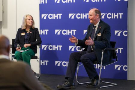 Sue Percy CBE, chief executive of CIHT, conducts Q&A with Professor Whitty at the Learned Society Lecture in London