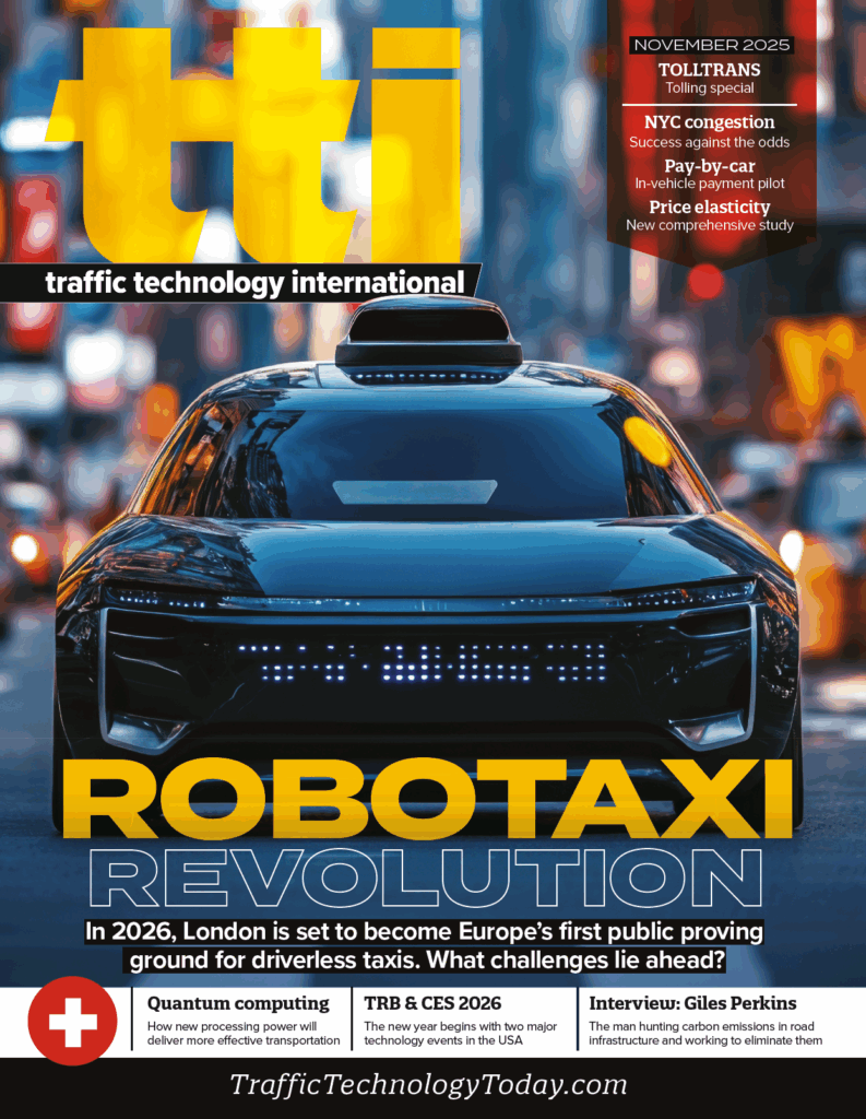 TTI November cover image showing an autonomous vehicle in a city setting