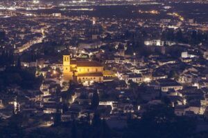 Panorama of Granada at night - aerial view. Granada, Andalusia, Spain.
