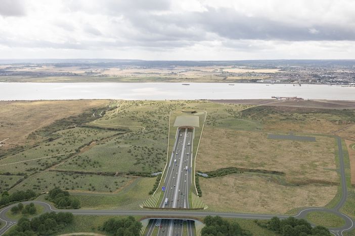 Aerial rendering of the northern entrance of the Lower Thames Crossing
