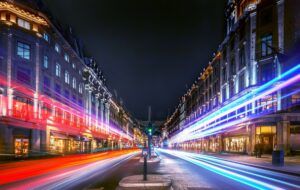 Regent Street at night with beautiful night trail