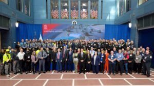 Deputy secretary of transportation Steven Bradbury and Federal Highway Administrator Sean McMaster hosted more than 100 first responders and law enforcement officers at USDOT headquarters for a first-ever day of traffic incident management training. Image: USDOT
