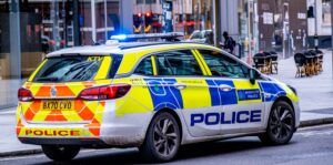 Metropolitan Police Car With Blue Light Parked Southbank London