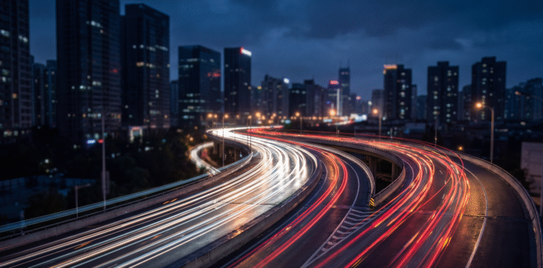 Picture of a busy highway at night